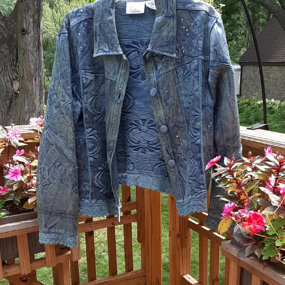 Tropico Cotton/Silk Embellished Jean Jacket Sz XL